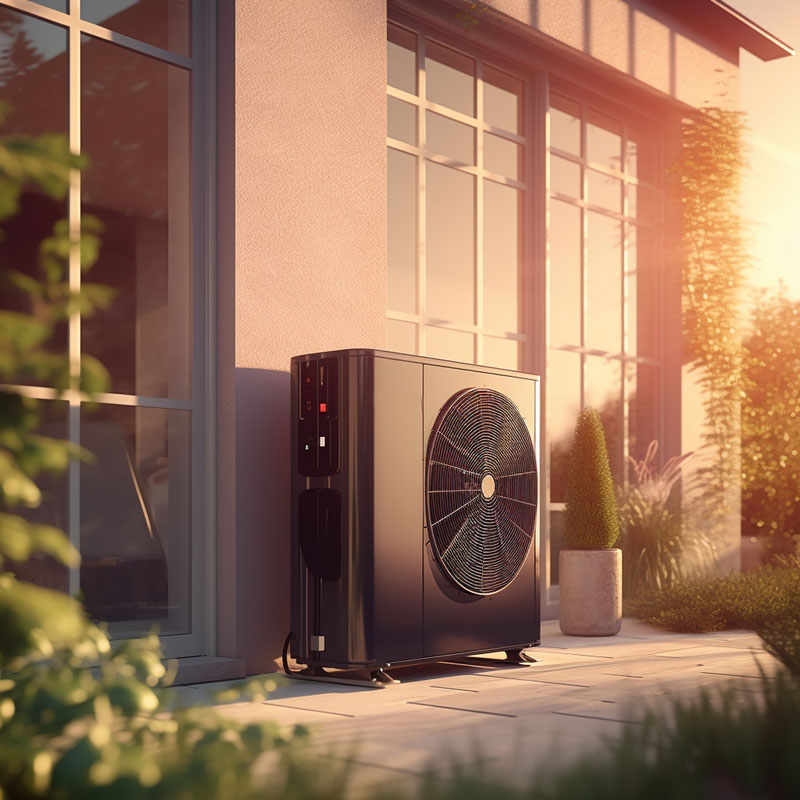 visuel d'un bloc clim extérieur posé par richard énergie dans une maison de pusignan proche de Meyzieu